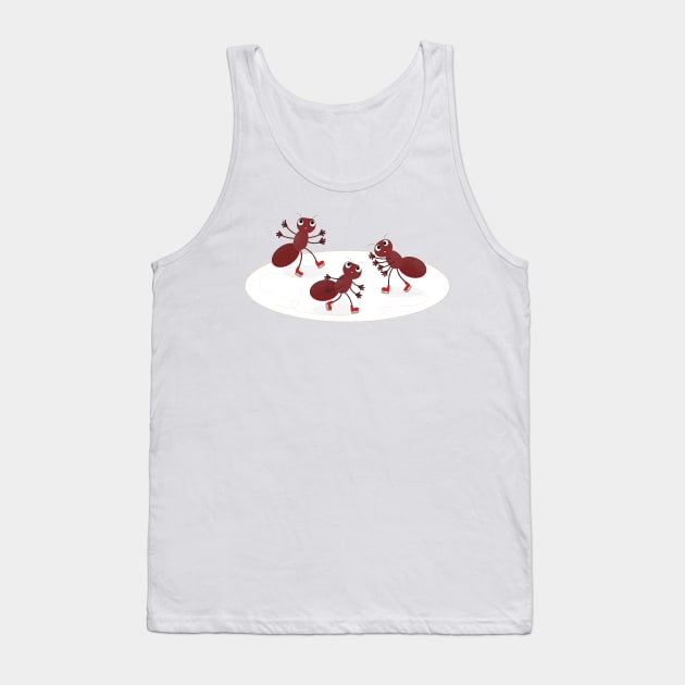 Happy red ants ice skating cartoon Tank Top by FrogFactory